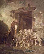 Charles Jacque Leaving the Sheep Pen Spain oil painting artist